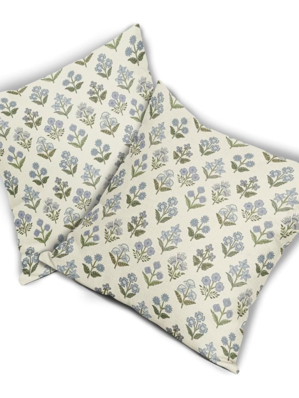 Blue Green Block Print Pillow Covers 18x18 Inch Set of 2, Vintage Floral Spring - Picture 8 of 8